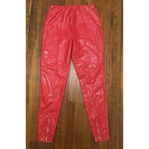 SHEIN Faux Leather Red Pants With Gold Zipper  NWT M